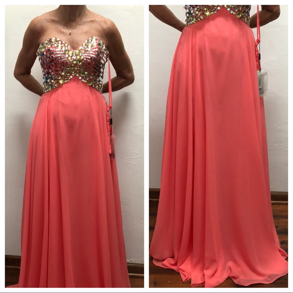 Formal prom dress strapless melon size 2